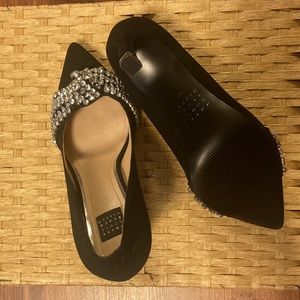 White House Black Market “Evie” Black Velvet Crystal Rhinestones High Heels